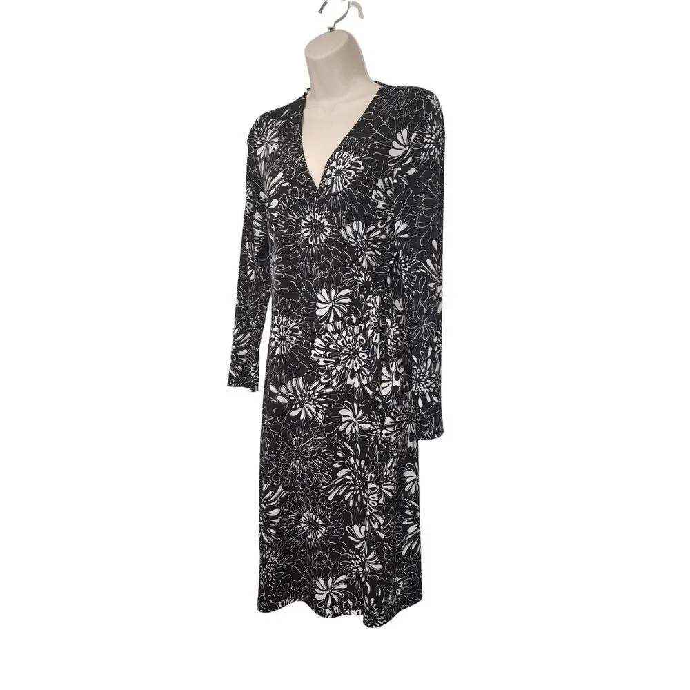 Chico's Floral Wrap Midi Dress Size 0/ US Small Black & White